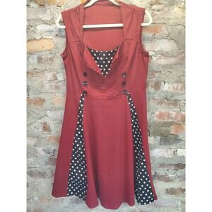 Killreal Dress Womens Plus Size XXL 2X 50s Retro Maroon Black W/ White Poko Dots